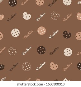 Chocolate Chip Cookie Vector Flat Illustration Decor Seamless Pattern