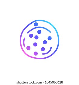 Icono vectorial de la cookie de chip de chocolate en gradiente de color brillante. Galleta dulce americana aislada sobre fondo blanco. Arte minimalista en línea azul, violeta y rosa.