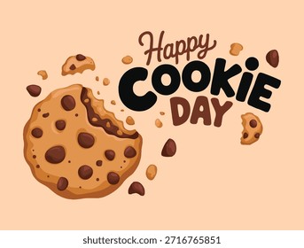 Ilustração de vetor de biscoito de chip de chocolate em estilo plano retrô para doces deliciosos doces de dia de biscoito nacional perfeito para arte de feriado de comida americana