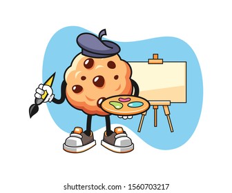 Chocolate chip cookies artist cartoon. Mascot Character vector.