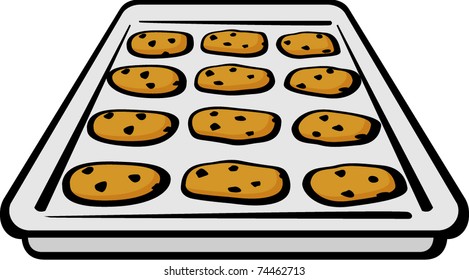 Chocolate Chip Cookies In Baking Sheet Vector Illustration