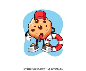 Chocolate chip cookies beach lifeguard cartoon. Mascot Character vector.
