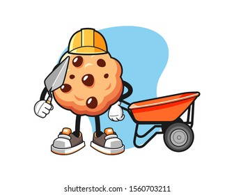 Chocolate chip cookies builder cartoon. Mascot Character vector.