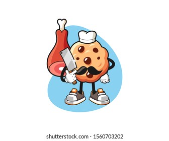 Chocolate chip cookies butcher cartoon. Mascot Character vector.