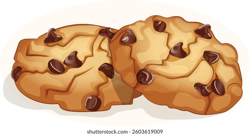 Chocolate Chip Cookies Cartoon Vector Illustration. Baked Crunchy Dessert Delight