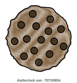 chocolate chip cookies closeup in color crayon silhouette on white background vector illustration