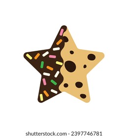 Chocolate chip cookies coated with chocolate and sugar flake cartoon. Vector illustration.