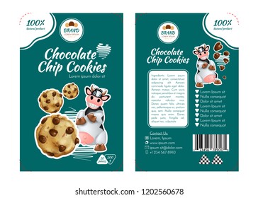 Chocolate chip cookies. Concept labels for packaging design. Realistic Vector Illustration