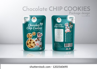 Chocolate chip cookies. Concept for packaging design. Realistic Vector Illustration