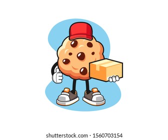 Chocolate chip cookies courier cartoon. Mascot Character vector.