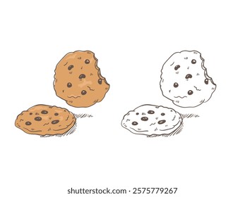 Chocolate chip cookies, doodle hand drawn cookies design element