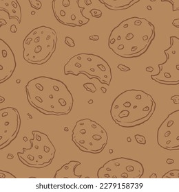 Chocolate Chip Cookies doodle seamless pattern. Cartoon illustration vector illustration background. For print, textile, web, home decor, fashion, surface, graphic design