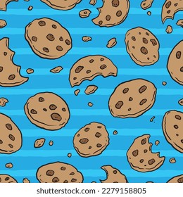 Chocolate Chip Cookies doodle seamless pattern. Cartoon illustration vector illustration background. For print, textile, web, home decor, fashion, surface, graphic design