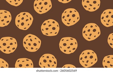 Chocolate Chip Cookies doodle seamless pattern. chocolate chips cookies seamless pattern, bakery product.  For print, textile, web, home decor, fashion, surface, graphic design