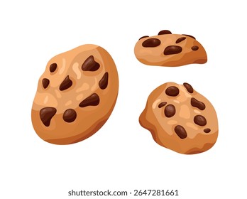 Chocolate chip cookies. Flat vector clipart, illustration with isolated background.