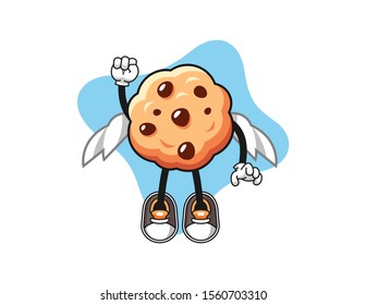 Chocolate chip cookies fly cartoon. Mascot Character vector.