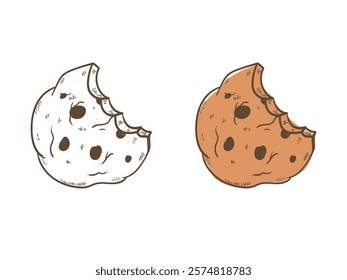 Chocolate chip cookies, hand drawn doodle biscuit, bitten cookies, oatmeal