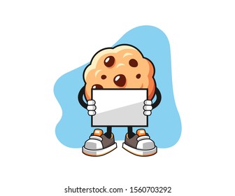 Chocolate chip cookies hold banner cartoon. Mascot Character vector.