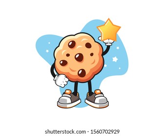 Las galletas de chocolate sostienen una caricatura de estrella. Vector de caracteres de mascota.