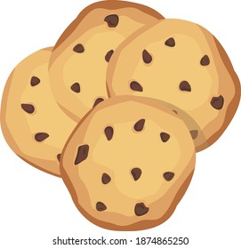 Chocolate chip cookies, illustration, vector on white background