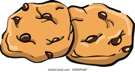 Chocolate chip cookies, illustration, vector on a white background.
