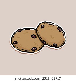 Galletas de chispas de chocolate. Galletas aisladas sobre fondo crema. Estilo de la etiqueta engomada del diseño de la Ilustración vectorial. Galletas de choco caseras