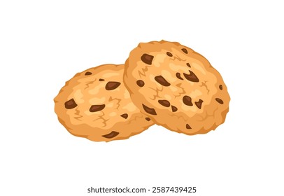 Chocolate chip cookies isolated on white background. Vector cartoon flat illustration. Sweet biscuit icon.