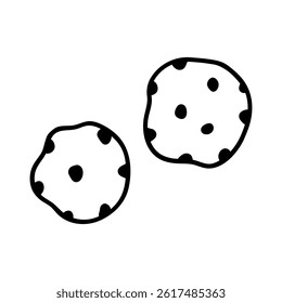 Chocolate chip cookies isolated on a white background. Vector hand-drawn illustration in doodle style. Perfect for cards, decorations, stickers, logo, menu, various designs.