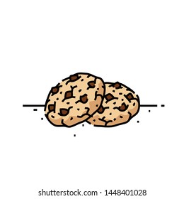 Chocolate chip cookies line icon. Biscuit snack cartoon graphic. Vector illustration.