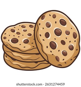 Chocolate chip cookies logo cartoon style isolated vector illustration on white background