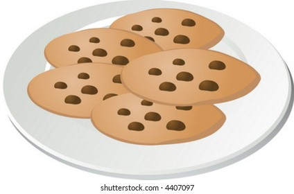 Chocolate chip cookies on a plate isometric illustration