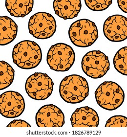 Chocolate chip cookies pattern background set. Collection icon chocolate chip cookies. Vector