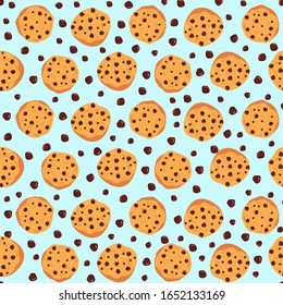 Chocolate chip cookies pattern design. Bake pattern design. Seamless cookies pattern design