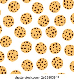 Chocolate chip cookies pattern design. Seamless background with chocolate cookies