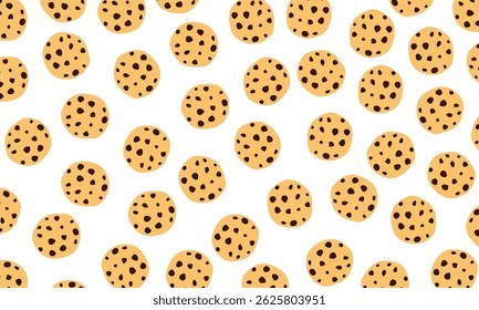 Chocolate chip cookies pattern design. Seamless background with chocolate cookies