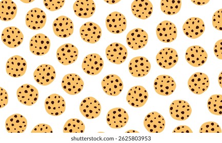 Chocolate chip cookies pattern design. Seamless background with chocolate cookies