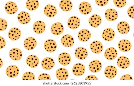 Chocolate chip cookies pattern design. Seamless background with chocolate cookies