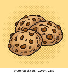 chocolate chip cookies pinup pop art retro vector illustration. Comic book style imitation.