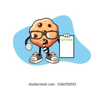 Chocolate chip cookies salesman cartoon. Mascot Character vector.