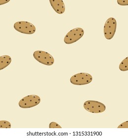 Chocolate chip cookies seamless pattern. Yummy bakery background.