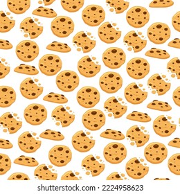 chocolate chip cookies seamless pattern vector background with crumble cookies