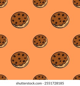 Chocolate Chip Cookies seamless pattern. Cartoon illustration vector illustration background. For print, textile, web, home decor, fashion, surface, graphic design