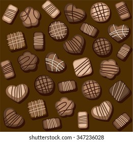 Chocolate chip cookies, seamless pattern, color. Vector seamless pattern of chocolate chip cookies.  