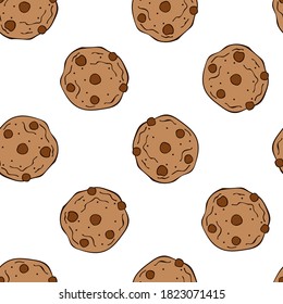 Chocolate chip cookies. Seamless vector pattern (background). Cartoon print.