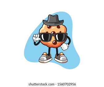 Chocolate chip cookies secret agent cartoon. Mascot Character vector.