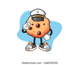 Chocolate chip cookies ship master cartoon. Mascot Character vector.