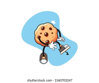 Chocolate chip cookies step on nail cartoon. Mascot Character vector.