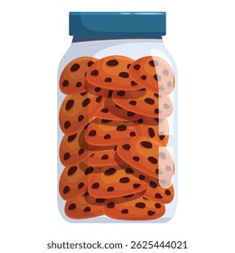 Biscoitos de chocolate são armazenados em um frasco de vidro com uma tampa azul