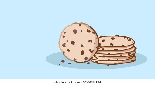 chocolate chip cookies sweet baked dessert hand drawn sketch doodle horizontal