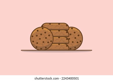 Chocolate Chip Cookies vector illustration. Breakfast food object icon concept. Series of food and drink and ingredients for cooking vector design with shadow. Cafe and restaurant menu icon.